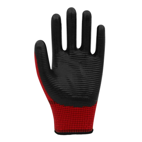 Nitril Kaplama İş Eldiveni 10 XL Yüksek Kavrama Esnek Konforlu Çalışma Eldiveni Kırmızı Siyah - Resim 4