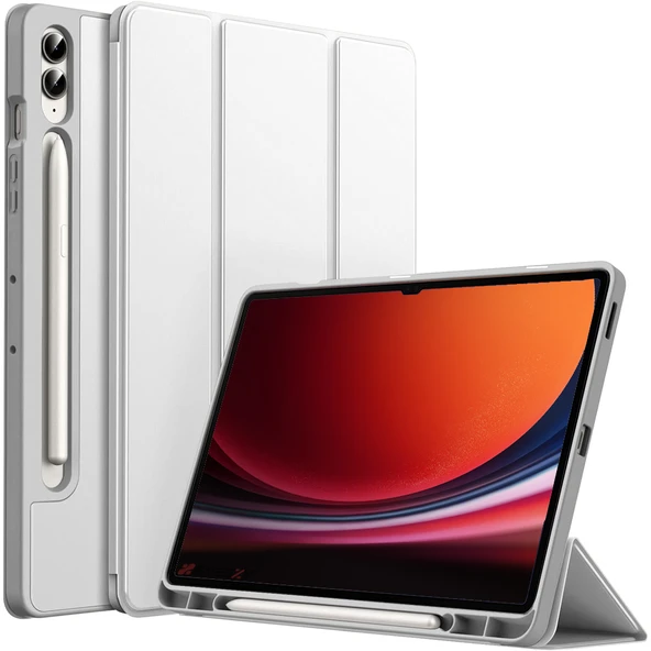 Samsung Galaxy Tab S9 Plus X810 12.4 İnç Kılıf Premium Silikon Kalem Bölmeli Smart Case  Gri ürün görseli 1