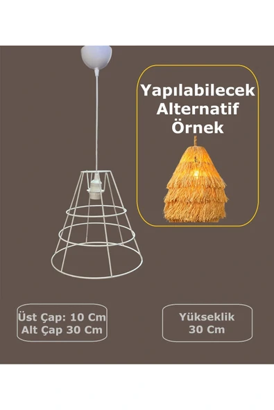 Konik Avize Teli , İskeleti (Uzun Boy 30x30 Cm) Beyaz Statik Boyalı (Duy Takımı Dahil) ürün görseli
