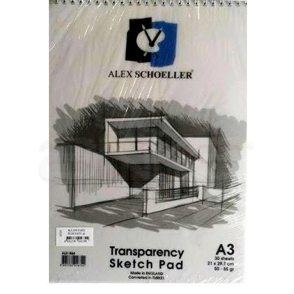 Alex Schoeller Transparency Spiralli Sketch Pad Aydınger-Eskiz Blok 50-55g 30 Yaprak A3 ürün görseli