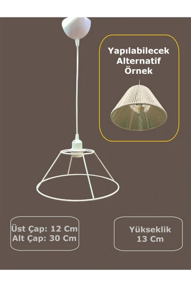 Huni Avize Teli , İskeleti (Kısa Boy 30x13 Cm) Beyaz Statik Boyalı (Duy Takımı Dahil)