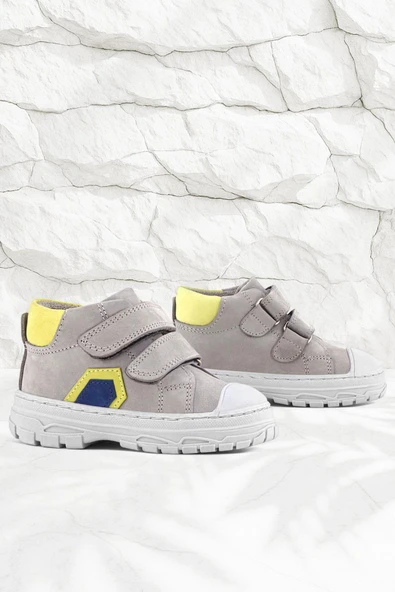 Rakerplus Tails Hakiki Deri Gri Sarı Cırtlı Çocuk Spor Bot ürün görseli