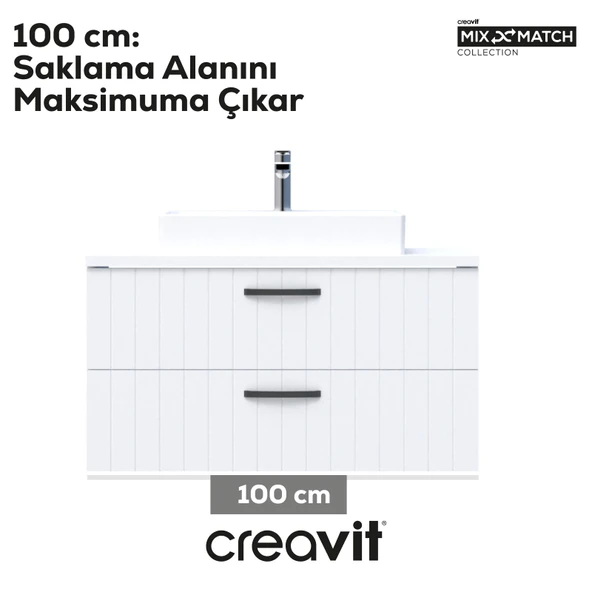 D10 Next Lavabo Dolabı İki Çekmeceli 100 cm Beyaz Gövde Lake Kapak - Resim 2