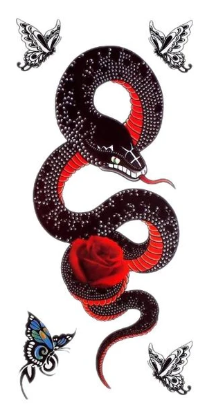 FF-013 ORTA BOY RENKLİ YILAN KELEBEK DESEN GEÇİCİ DÖVME-TATTO ürün görseli