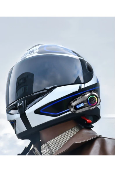 Motorsiklet Kask Interkom Kulaklık RGB Işık LCD Ekranlı FM Radyo Bluetooth 5.3 Çift Telefon Bağlantı - 2