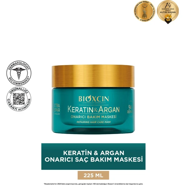 Bioxcin Keratin ve Argan Yağlı Onarıcı Saç Maskesi 225 ml – Derin Nemlendirme, Parlaklık ve Güçlü Protein Kompleksi ürün görseli