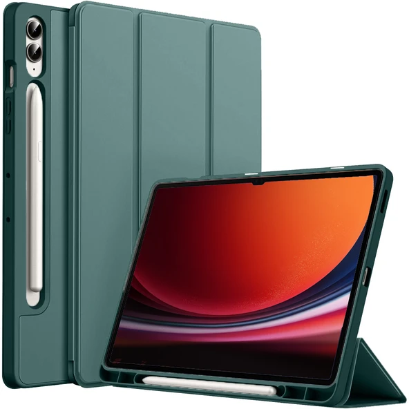 Samsung Galaxy Tab S9 Plus X810 12.4 İnç Kılıf Premium Silikon Kalem Bölmeli Smart Case  Haki ürün görseli 1