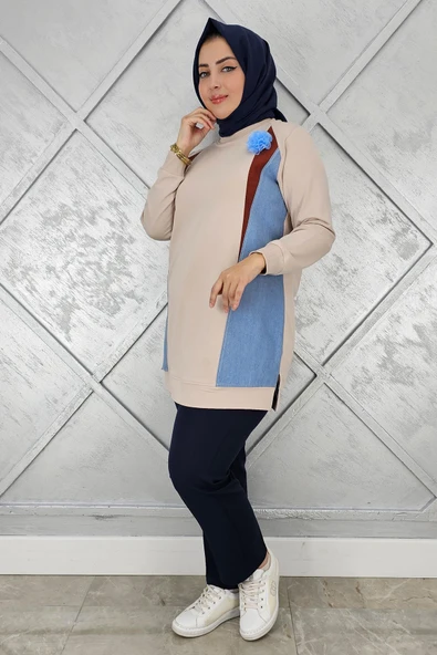 KADIN KOMBİNLİ TÜL ÇİÇEK DETAYLI TESETTÜR TUNİK ürün görseli