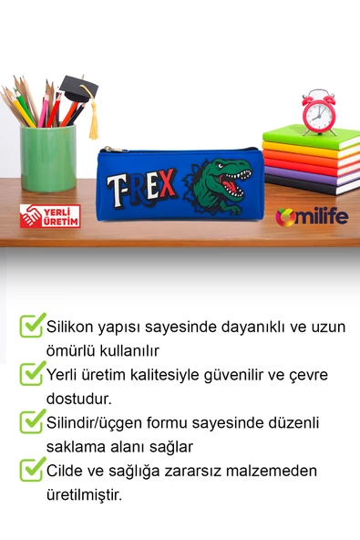 T-Rex Tasarımlı PVC Kalem Kutusu – Dayanıklı Silikon Yapı, Çocuklar için Şık ve Kullanışlı Saklama Kutusu, Çevre Dostu ve Uzun Ömürlü - Resim 5
