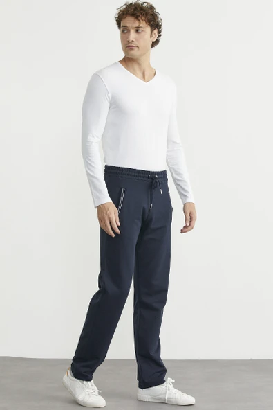 Boru Paça Rahat Kalıp Eşofman Altı - Lacivert - Resim 3