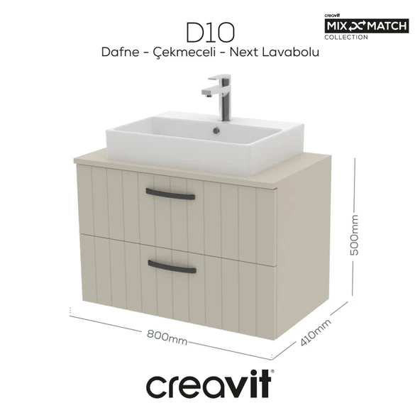 D10 Next Lavabo Dolabı İki Çekmeceli 80 cm Dafne Lake Kapak ürün görseli