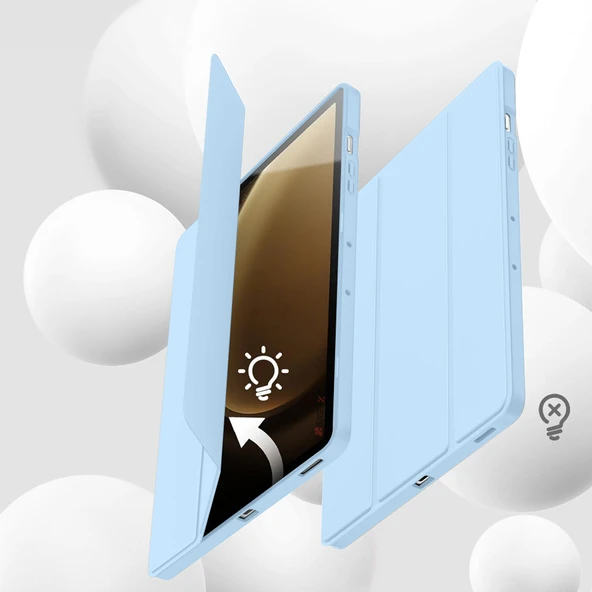 Samsung Galaxy Tab S9 Plus X810 12.4 İnç Kılıf Premium Silikon Kalem Bölmeli Smart Case  Mavi - Resim 4