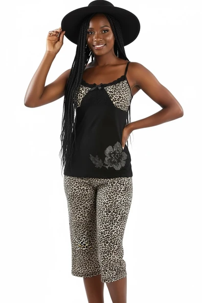 HMD Kadın İp Askılı Leopar Kapri Takım 50027 ürün görseli