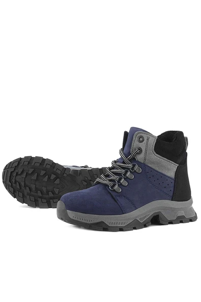 Rakerplus Hakiki Deri Lacivert Fermuarlı Trekking Çocuk Bot - Resim 7