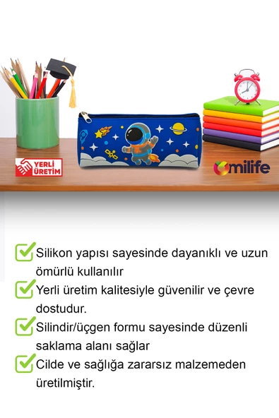 Astronot Tasarımlı PVC Kalem Kutusu – Dayanıklı Silikon Yapı, Çocuklar için Şık ve Pratik Saklama Kutusu, Çevre Dostu ve Uzun Ömürlü - Resim 5