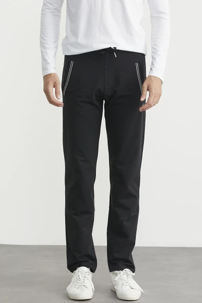 Boru Paça Rahat Kalıp Eşofman Altı - Siyah - Resim 2