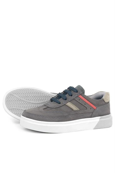 Rakerplus Gri Hakiki Deri Bağcıklı Erkek Çocuk Sneaker Ayakkabı - Resim 6