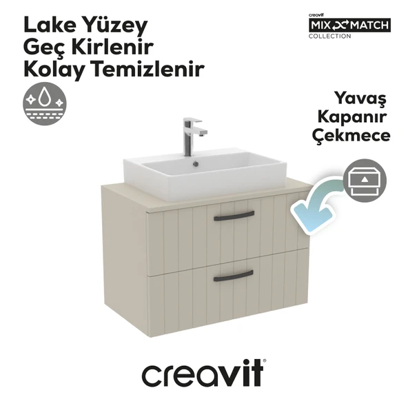 D10 Next Lavabo Dolabı İki Çekmeceli 80 cm Dafne Lake Kapak - Resim 2