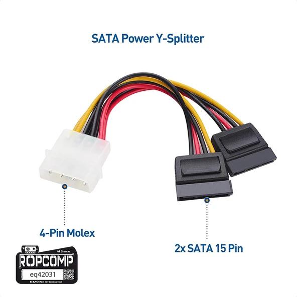 Ropcomp 4-Pin Molex Erkek - 15-Pin SATA Güç Dönüştürücü ve Çoklayıcı Kablo - Resim 3