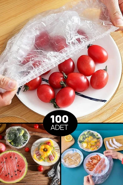 Tilbe Home 100 Adet Şeffaf Bone Pratik Tazeliği Koruyan Tencere Tabak Bonesi Gıda Koruma Saklama Kapak Bonesi