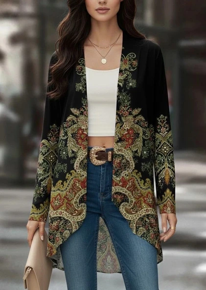 MDB Kadın Uzun Kollu önü Açık Desenli şardonlu Dalgıç Ceket ürün görseli 1