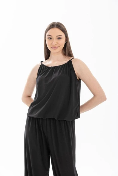 Kadın Rahat Kesim Askılı Bol Paça Sandy Kumaş Fırsat Ürün Tulum-Elbise - Resim 5