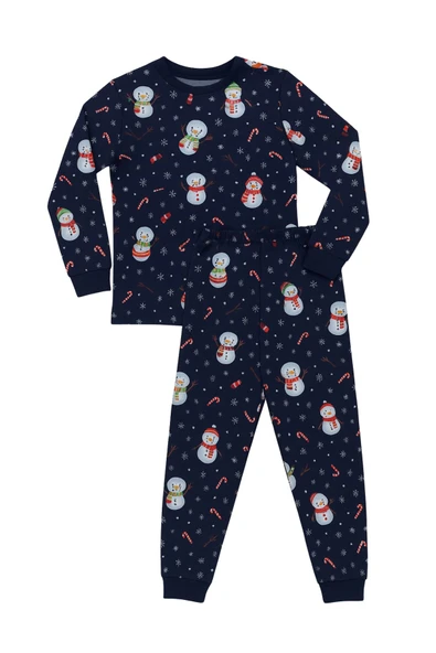 Unisex Yılbaşı Kardan Adam Desenli Çocuk Pijama Takımı - Resim 6