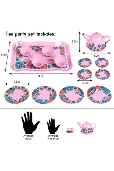 15 Parça Tepsili Çantalı Metal Evcilik Mutfak Eğitici Çocuk Oyuncak Çay Seti - 2