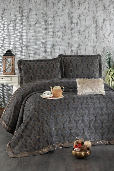Podyum Şönil Çift Kişilik Yatak Örtüsü 260x260 cm Antrasit ürün görseli