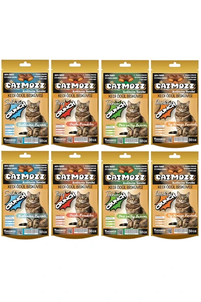 CatMozz Crunch Dışı Çıtır İçi Yumuşak Kedi Ödül Bisküvisi Karışık 8 Adet X 50 Gr
