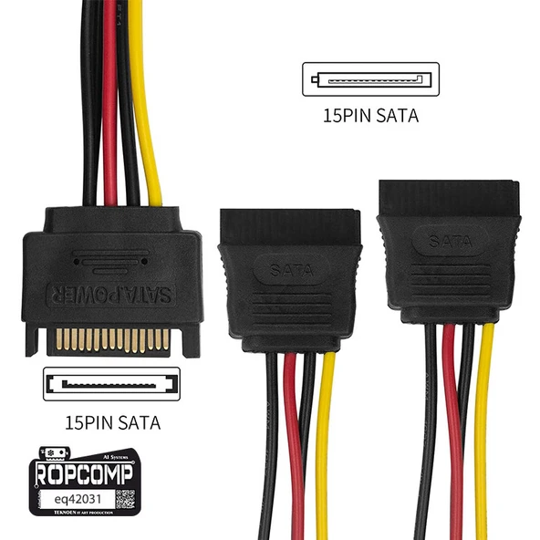 Ropcomp 15-Pin SATA 2x Dişi - Erkek (Y) Çoklayıcı Kablo - Resim 2