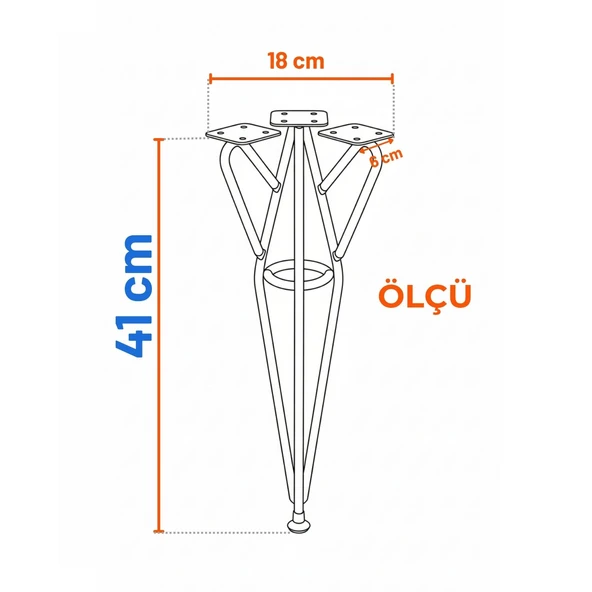 Rüzgar 4 ADET Siyah 41 cm Metal Sehpa Masa Ayağı Dayanıklı Mobilya Orta Zigon Destek Yükseltici Ayak - Resim 2