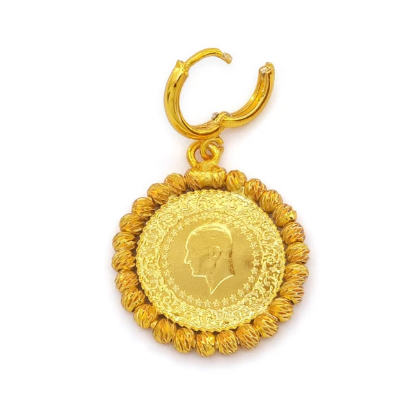 Altın Kaplama Dorikalı Çeyrekli Küpe UNK-823 - Resim 2