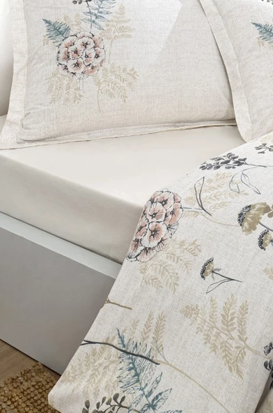 Özdilek Phlox Krem Çift Kişilik %100 Pamuk Lastik Çarşaflı Nevresim Takımı - 2