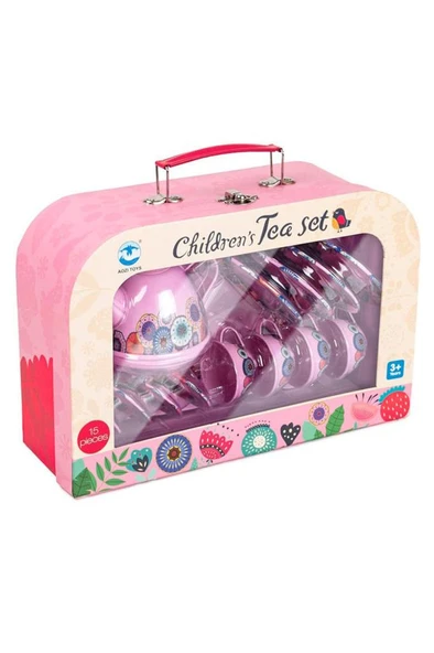 15 Parça Tepsili Çantalı Metal Evcilik Mutfak Eğitici Çocuk Oyuncak Çay Seti - 4