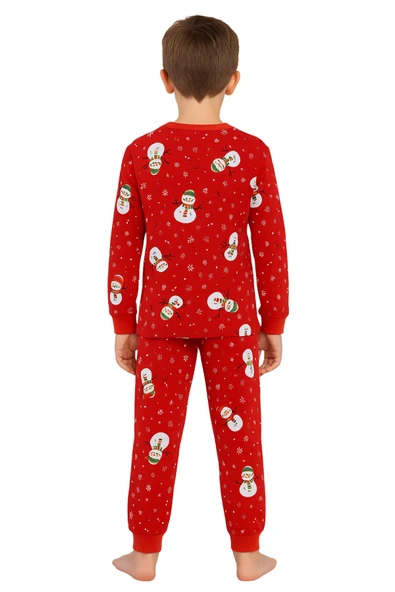 Unisex Yılbaşı Kardan Adam Desenli Çocuk Pijama Takımı - Resim 10