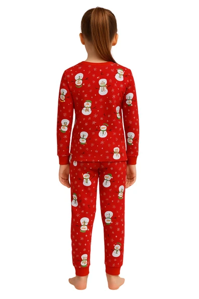 Unisex Yılbaşı Kardan Adam Desenli Çocuk Pijama Takımı - Resim 11