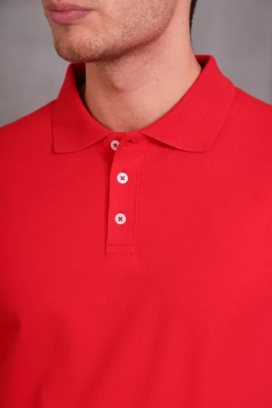 Erkek Slim Fit Pamuklu Yumuşak Doku Nefes Alan Kumaş Yakalı Tişört - Resim 3