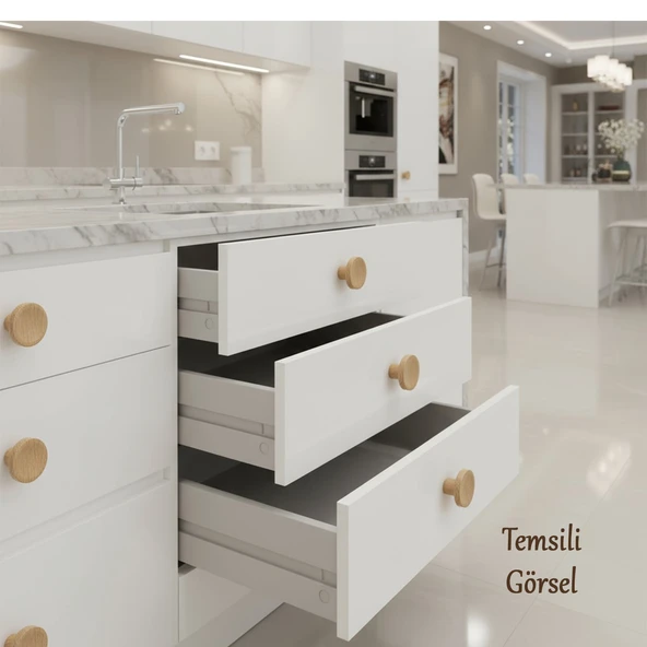 Plastik Düğme Kulp Kubik Doğal Meşe Renk Mobilya Dolap Çekmece Kulpu Kulbu Tek Vidalı Bohem İç Bükey - Resim 4