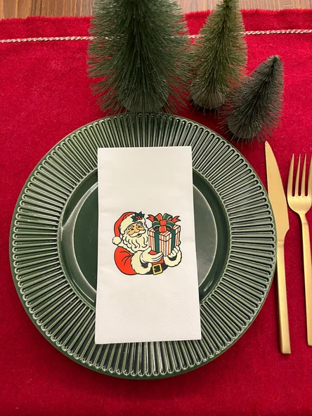 Noel Baba Hediye Paketi Baskılı Yılbaşı Peçetesi Beyaz16 Adet ürün görseli