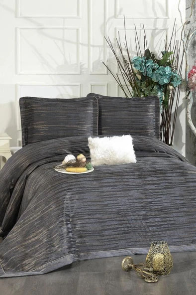 Alina Şönil Çift Kişilik Yatak Örtüsü 260x260 cm Antrasit ürün görseli