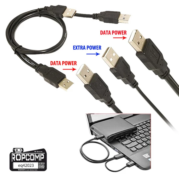 Ropcomp Harici HDD Power Data Kablosu USB Y - Resim 5