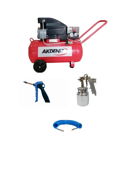 Akdeniz 2 HP 50 LT Hava Kompresörü 8 Bar+Akdeniz 2 HP 50 LT Hava Kompresörü 8 Bar+Kompresör Seti 4 Parça ürün görseli