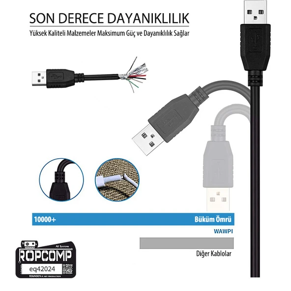 Ropcomp USB Uzatma Kablosu İki Ucu Erkek 100cm - Resim 3