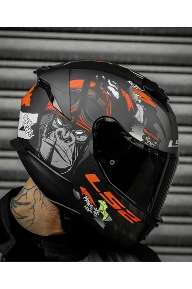 LS2 STREAM 2 ANGRY MONKEY MAT SIYAH-KIRMIZI KAPALI KASK(SIYAH SEFFAF CAM) - 3
