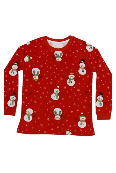 Unisex Yılbaşı Kardan Adam Desenli Çocuk Pijama Takımı - Resim 12