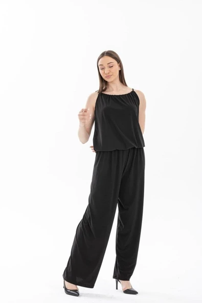 Kadın Rahat Kesim Askılı Bol Paça Sandy Kumaş Fırsat Ürün Tulum-Elbise - Resim 6