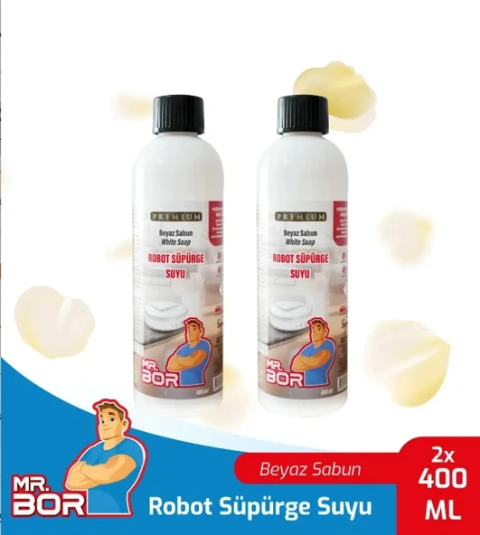 MR.BOR Akıllı Robot Süpürge Suyu 400 Ml. White Soap Beyaz Sabun X 2 Adet