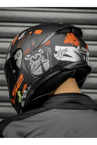 LS2 STREAM 2 ANGRY MONKEY MAT SIYAH-KIRMIZI KAPALI KASK(SIYAH SEFFAF CAM) - 5