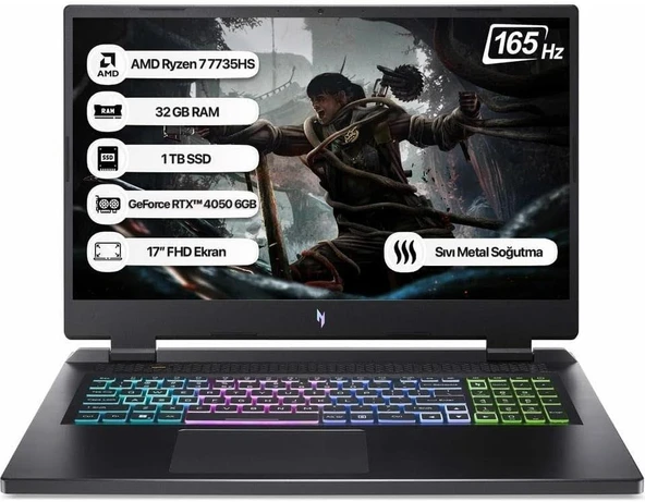 Acer Nitro 17 AN17-41-R60L NH.QL1EY.003 Ryzen 7 7735HS 16 GB 1 TB SSD RTX4050 17.3" Full HD Gaming Laptop